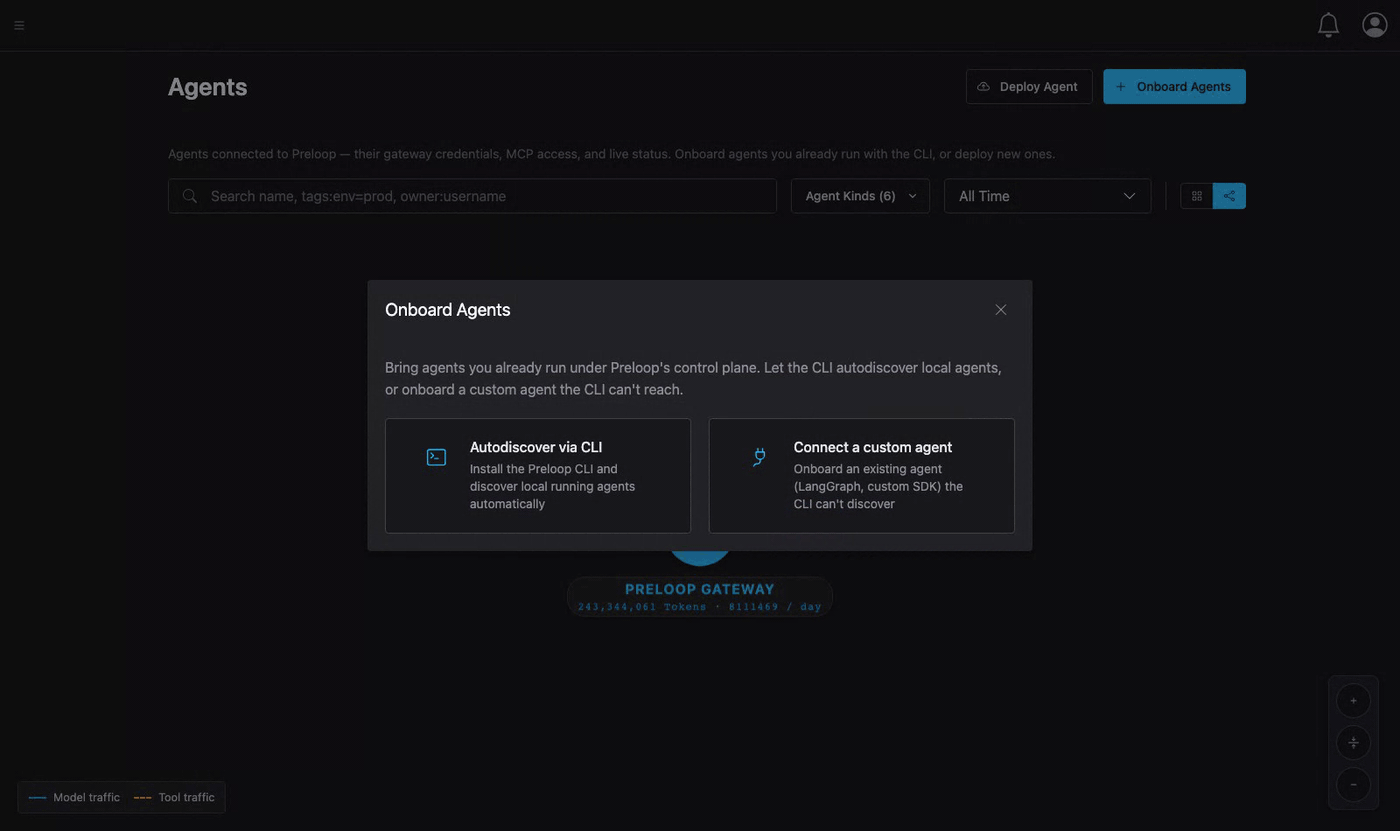 Preloop onboarding all detected agents and refreshing the agents canvas