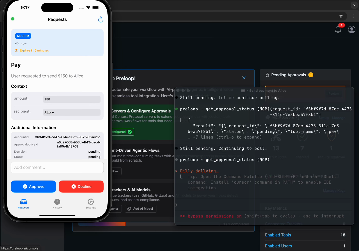 Approval request in the Preloop mobile app